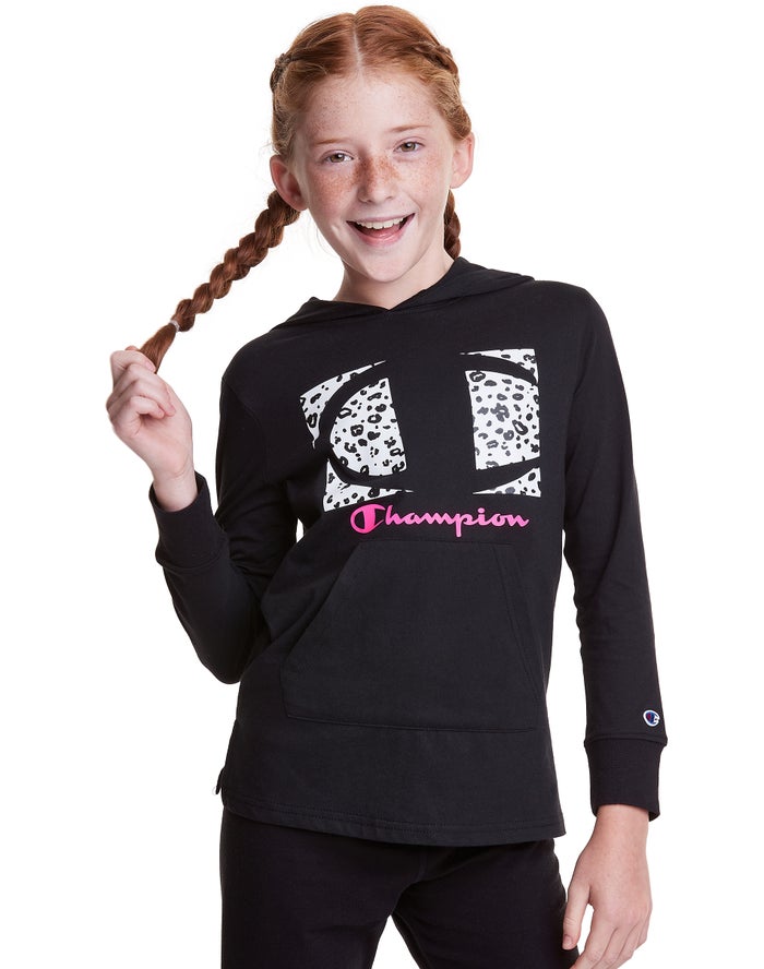 Sudadera Con Capucha Champion Niña - T-Shirt Leopard Knockout Logo ( Negras ) 3864059-QJ